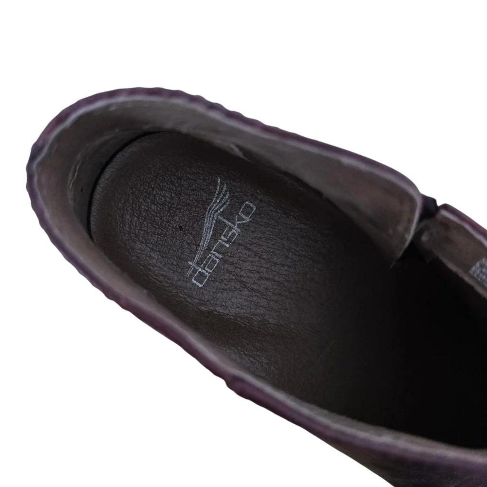 Dansko Plum Burgundy Leather Wedge Ankle Boots Side Zip EU 39 US‎ 8.5-9